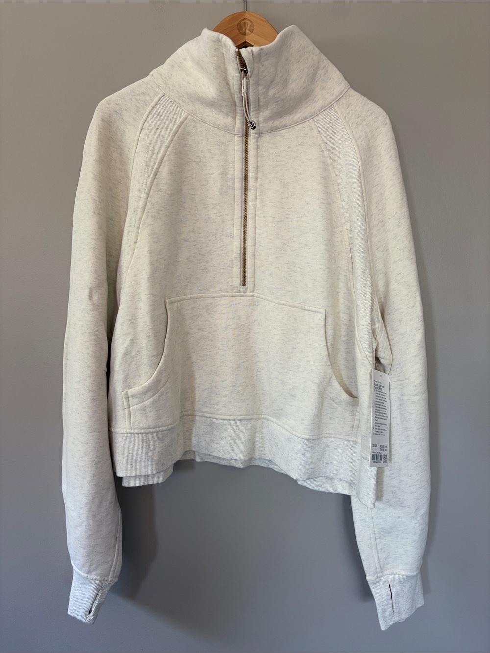 Lululemon Scuba Oversized Funnel Neck Gold Zipper Size XL/XXL Heathered Ivory